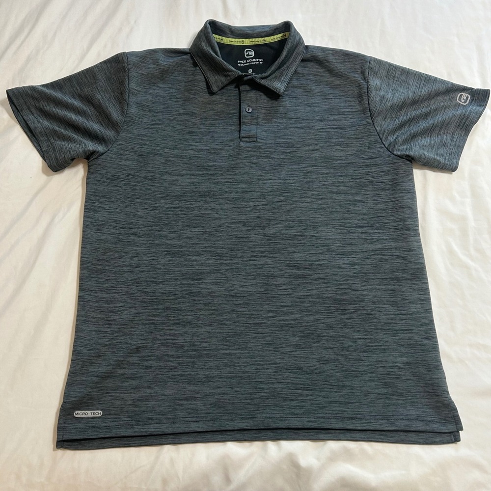 Free Country Mens Micro-Tech Polo Shirt Medium Gray Space Dye Performance Golf